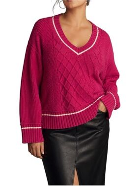 Maeve Anthropologie Tilly V-Neck Pullover Sweater Pink Small